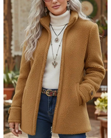 Brigitte | Damen Fleece Winterjacke mit Reißverschluss in Camel