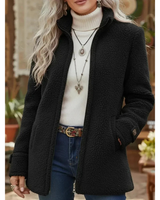 Brigitte | Damen Fleece Winterjacke mit Reißverschluss in Schwarz