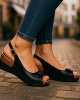 Brigitte | Damen Keilabsatz Sandaletten mit Slingback in Schwarz