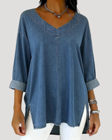 Britta | Damen V-Ausschnitt Jeanstunika 3/4 Arm in Blau
