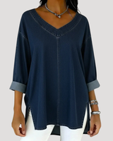 Britta | Damen V-Ausschnitt Jeanstunika 3/4 Arm in Marineblau