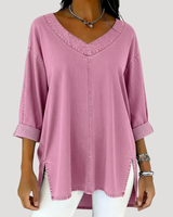 Britta | Damen V-Ausschnitt Jeanstunika 3/4 Arm in Rosa