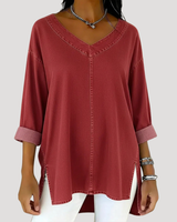 Britta | Damen V-Ausschnitt Jeanstunika 3/4 Arm in Rot
