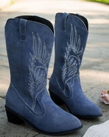 Bruna | Damen Blaue Orthopädische stiefel mit weitem Schaft und Stickerei in Marineblau