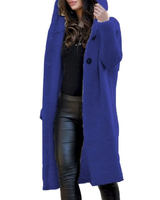Brunhilde | Damen Strickjacke mit Kapuze, Langer Strickmantel für Herbst und Winter in Dunkelblau