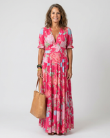Brunhilde | Damen V-Ausschnitt Blumen Maxi Kleid in Rosa
