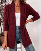 Linsey - Elegante Strick Jacke Mit Offener Vorderseite in Burgund