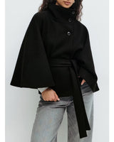 Damen Cape Mantel mit hohem Kragen in Schwarz
