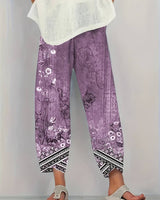Thimasha - Caprihose Im Vintage Blumenmuster Mit Elastischem Bund in Lila