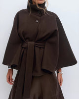 Damen Cape Mantel mit hohem Kragen in Braun