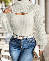 Bibiane - Locker Sitzender Strickpullover Mit Ausschnitt Und Rollkragen in Weiß