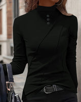 Aizhana - Elegantes Langarm Hemd Mit Hohem Kragen in Schwarz