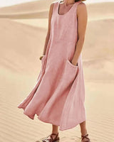 Tina™ - Sommer Leinenkleid in Pink
