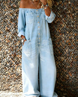 Noa | Denim-Jumpsuit mit Off-Shoulder-Ausschnitt in Hellblau