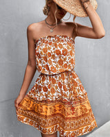 A Linie Kleid trägerlos mit Blumenprint und hoher Taille in Orange
