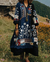 Eresha - Lässiges Langarm Kleid Mit Blumenmuster in Blau