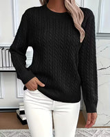 Doris | Damen Gemütlicher Winter-Zopfmuster-Strickpullover in Schwarz