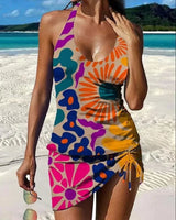 Fiesta | Grafischer Blumen-Tankini mit Shorts, flacher Bauch-Effekt in Orange