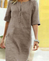 Rieke – Sommerliches Shiftkleid mit V-Ausschnitt in Khaki
