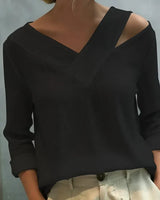 Calira - Schulterfreies Soft-Touch-Top mit V-Ausschnitt in Schwarz