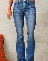 Evarra - Ausgestellte High-Waist-Jeans aus weichem Stretch in Dunkelblau