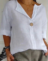 Chalina – Leinen bluse Mit V-Ausschnitt in Weiß