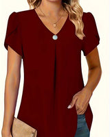 Thilakshi - Kurzärmelige Bluse Mit Rüschen Und Einem Knopf in Burgund