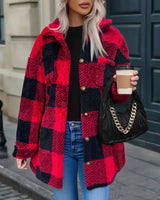 Zariana – Plüschjacke Mit Kariertem Muster im Grenzüberschreitend-Stil in Rot / Schwarz