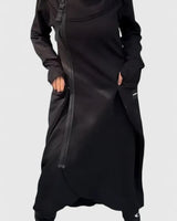 Jessamine | Seitlicher Reißverschluss Kapuzen-Cardigan in Schwarz