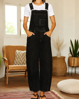 Nora | Denim Latzhose Jumpsuit mit Taschen in Schwarz