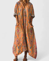 Calypso | Damen Paisley Boho Maxikleid mit V-Ausschnitt in Orange