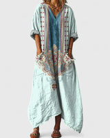 Calypso | Damen Paisley Boho Maxikleid mit V-Ausschnitt in Puderblau
