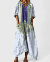 Calypso | Damen Paisley Boho Maxikleid mit V-Ausschnitt in Hellblau