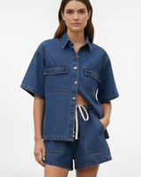 Camellia | Damen High Waist Zweiteiliges Set Bluse Shorts in Blau