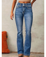 Camille | Damen Jeans mit Hoher Taille und Schlag Schnitt in Meeresblau
