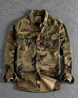 Herrenhemd im Camouflage-Look mit langen Ärmeln und Brusttasche – Orsen in Kaki-Tarnmuster