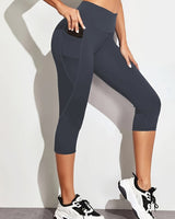 Capri-Leggings Damen mit Hohem Bund und Seitentasche in Grau