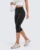 Capri-Leggings Damen mit Hohem Bund und Seitentasche in Schwarz