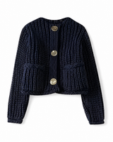 Kurzer Strickcardigan mit goldenen Knöpfen und Taschen – Moretta in Marineblau