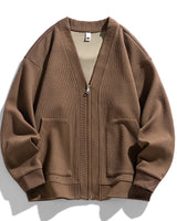 Herren-Strickjacke mit Strukturmuster, Reißverschluss und Taschen – Ciro in Kaffee