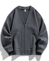 Herren-Strickjacke mit Strukturmuster, Reißverschluss und Taschen – Ciro in Grau
