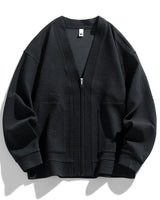 Herren-Strickjacke mit Strukturmuster, Reißverschluss und Taschen – Ciro in Schwarz