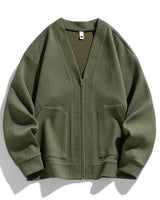 Herren-Strickjacke mit Strukturmuster, Reißverschluss und Taschen – Ciro in Militärgrün