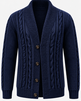 Herren-Strickjacke mit Zopfmuster, Schalkragen und Knöpfen – Gauthier in Marineblau