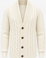 Herren-Strickjacke mit Zopfmuster, Schalkragen und Knöpfen – Gauthier in Weiß