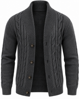 Herren-Strickjacke mit Zopfmuster, Schalkragen und Knöpfen – Gauthier in Grau