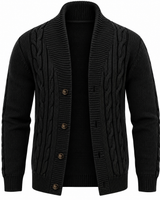 Herren-Strickjacke mit Zopfmuster, Schalkragen und Knöpfen – Gauthier in Schwarz
