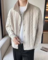 Strickcardigan mit Zopfmuster und Stehkragen mit Knöpfen – Adrián in Beige