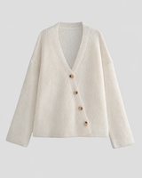 Oversize-Strickjacke für Damen, grob gestrickt, V-Ausschnitt, Knöpfe – Eilika in Weiß