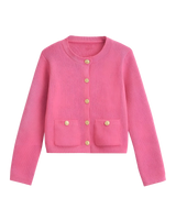 Damen-Strickjacke mit goldenen Knöpfen und Taschen – Aramilla in Rosa